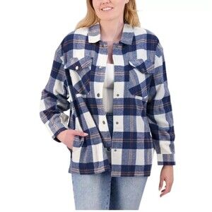 HFX Women's XL Shirt Jacket Heavyweight Relaxed Dropped Shoulders Blue Plaid